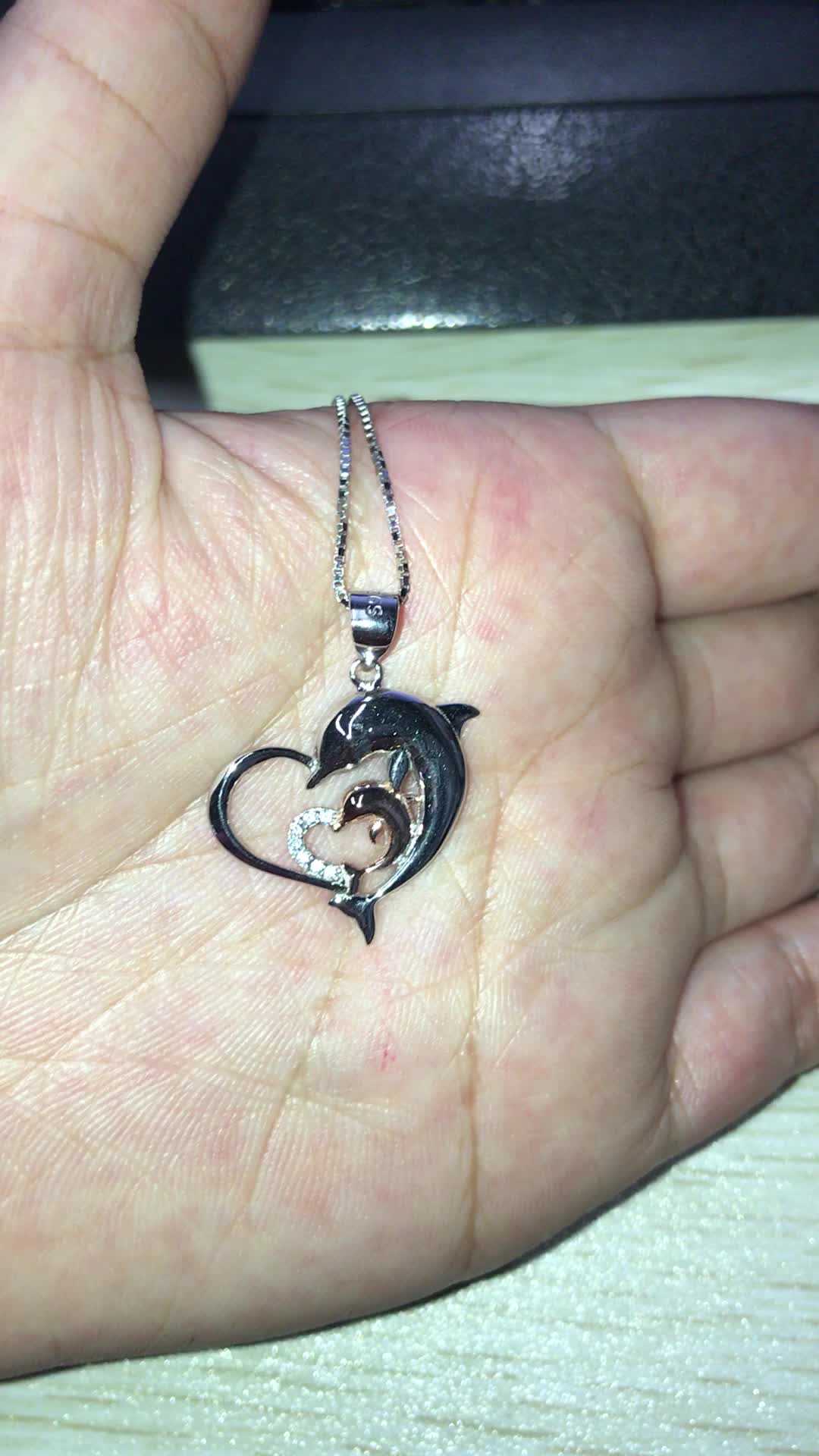 China 925 Sterling Silver Heart And Dolphin Pendant Necklace With Cz
