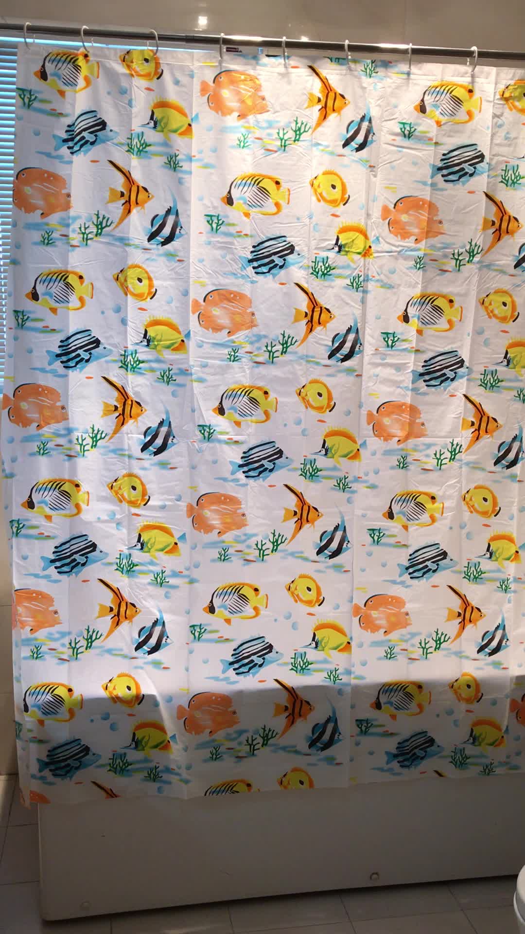 Hot Sell Ocean Style Colorful Fish Peva Bathroom Waterproof Mildew