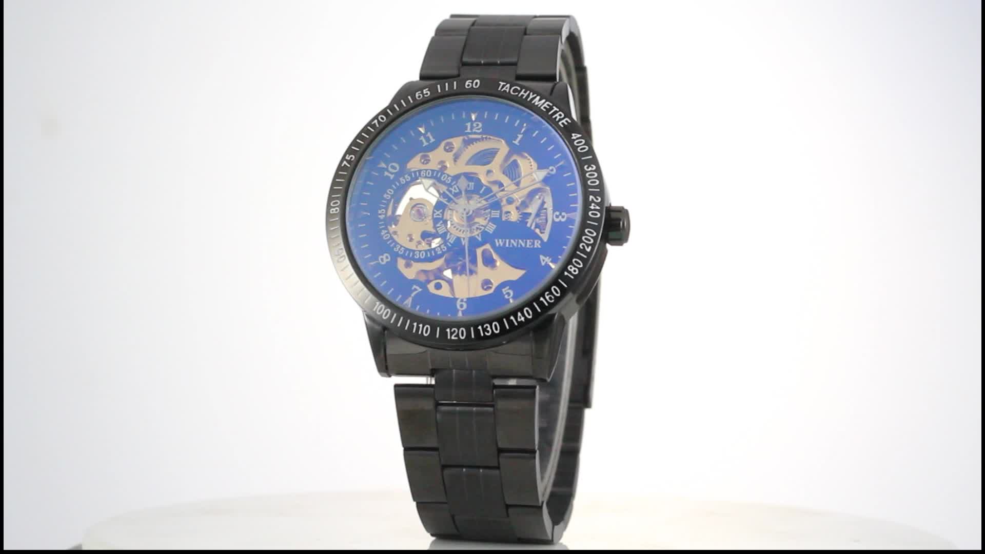 China Supplier,Cheap Price,Automatic Black And Gold Skeleton Stainless