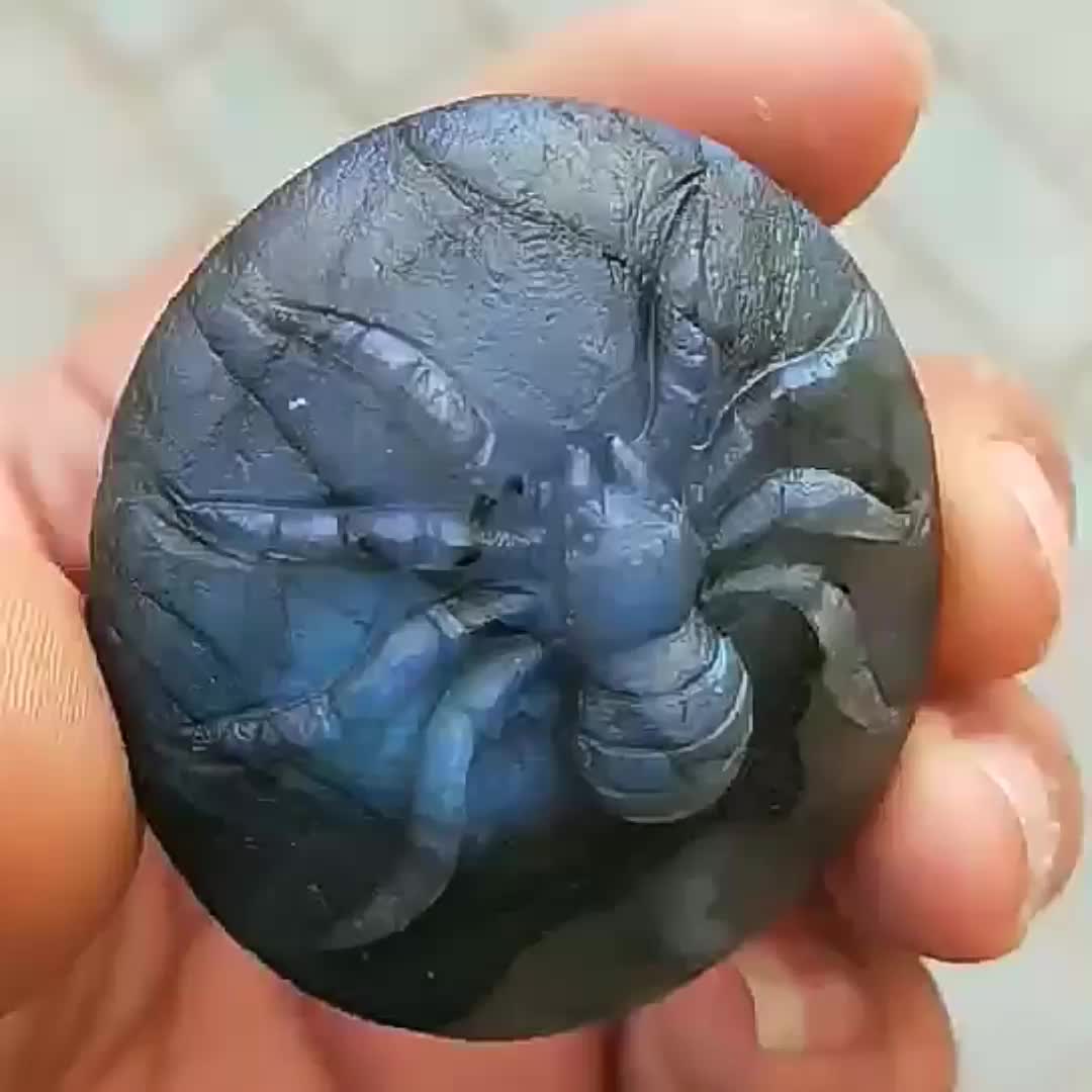 Natural Gemstone Labradorite Hand Carving Engraving Animals On The