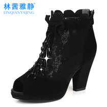 林茜雅静2013新款欧美罗马凉靴网靴粗跟防水台鱼嘴女凉鞋32-40码
