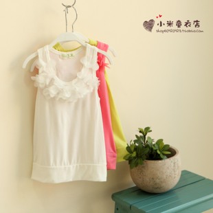  韩版夏季新款童装立体女童花瓣领背心儿童无袖T恤三色入