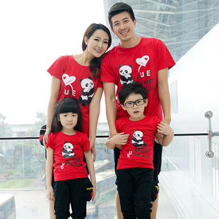  新款亲子装一家三口母女装父女装全家装家庭装套装男装T恤