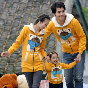  品牌亲子装外套一家三口父女装冬装加厚母子母女装休闲情侣装