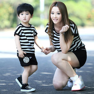  亲子装夏装全家装家庭装一家三口套装母女母子装亲子装夏装款