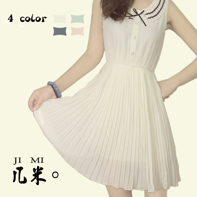 韩版蝴蝶结百褶雪纺...