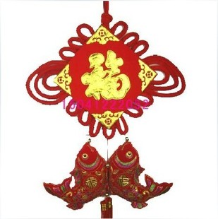  新年春节用品 室内挂件挂饰吊饰 双面福字彩色双鱼中国结挂件批发