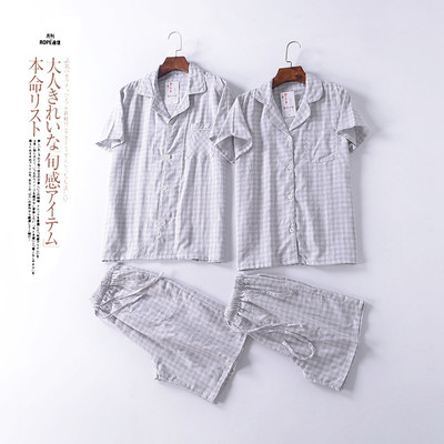 日系夏季纯棉双层纱布情侣家居服短袖短裤男女式宽松睡衣套装