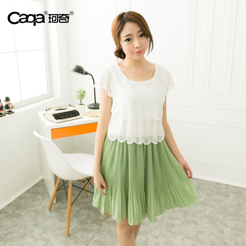 学院风短袖百褶雪纺...