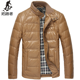  拓路者 新款男装机车立领修身pu皮羽绒服男士时尚休闲保暖