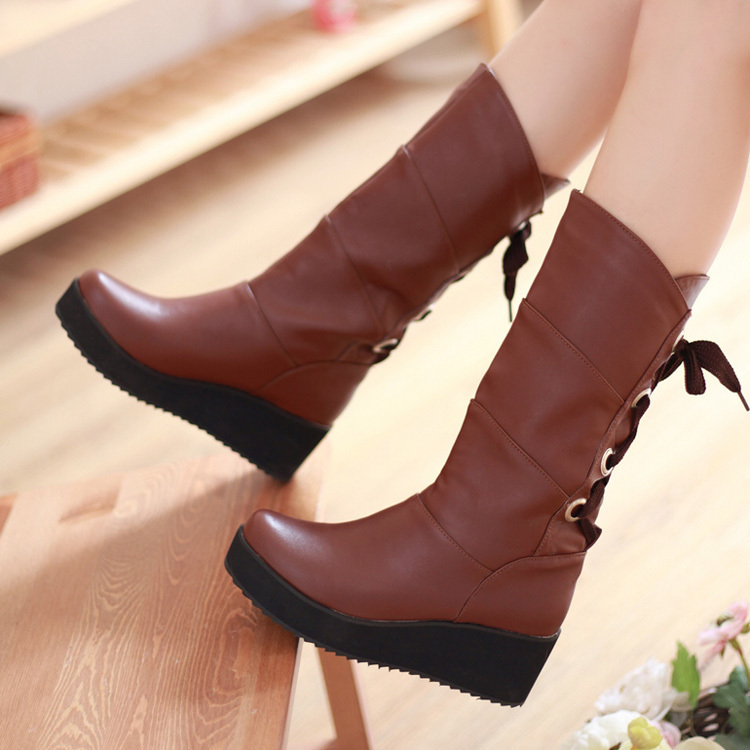 坡跟女鞋女靴厚底防水...