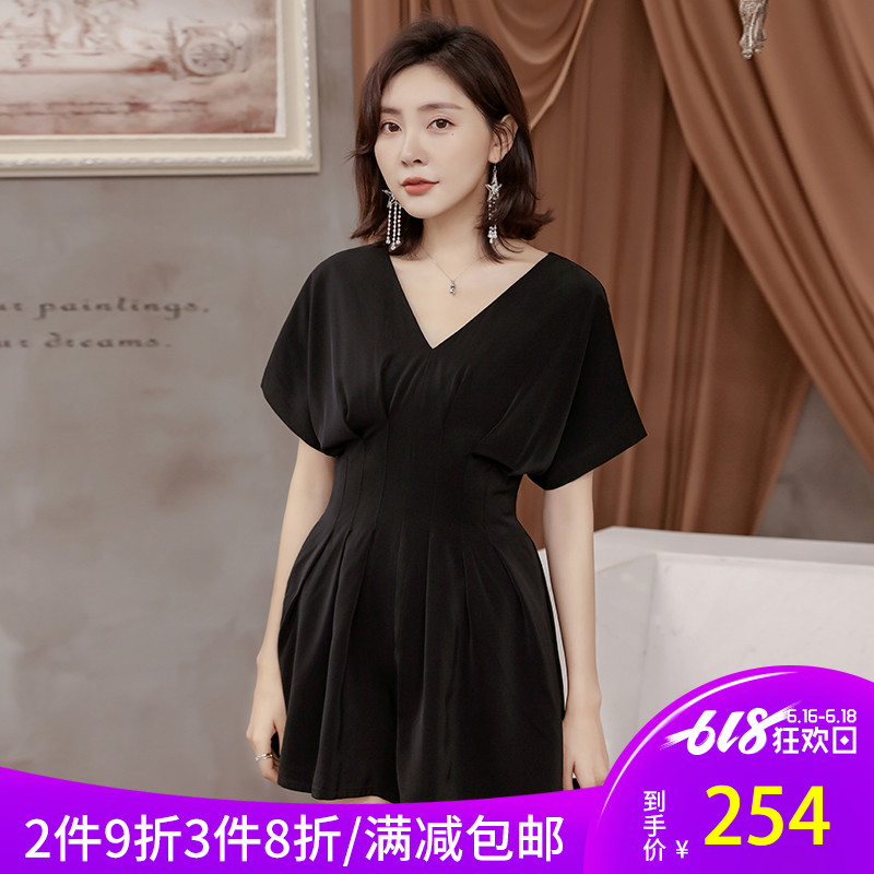 foolmodel 黑色2019夏装新款高腰修身v领连体裤气质显瘦休闲裤女|msdalam kategori Butik wanita / wanita, seluar, seluar santai - dari Buy2taobao.com untuk memberikan perkhidmatan ejen Taobao profesional membeli