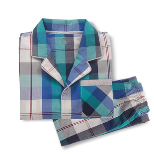  唯路易 儿童睡衣 男孩夏男童家居服纯棉男童睡衣套装长袖格子翻领