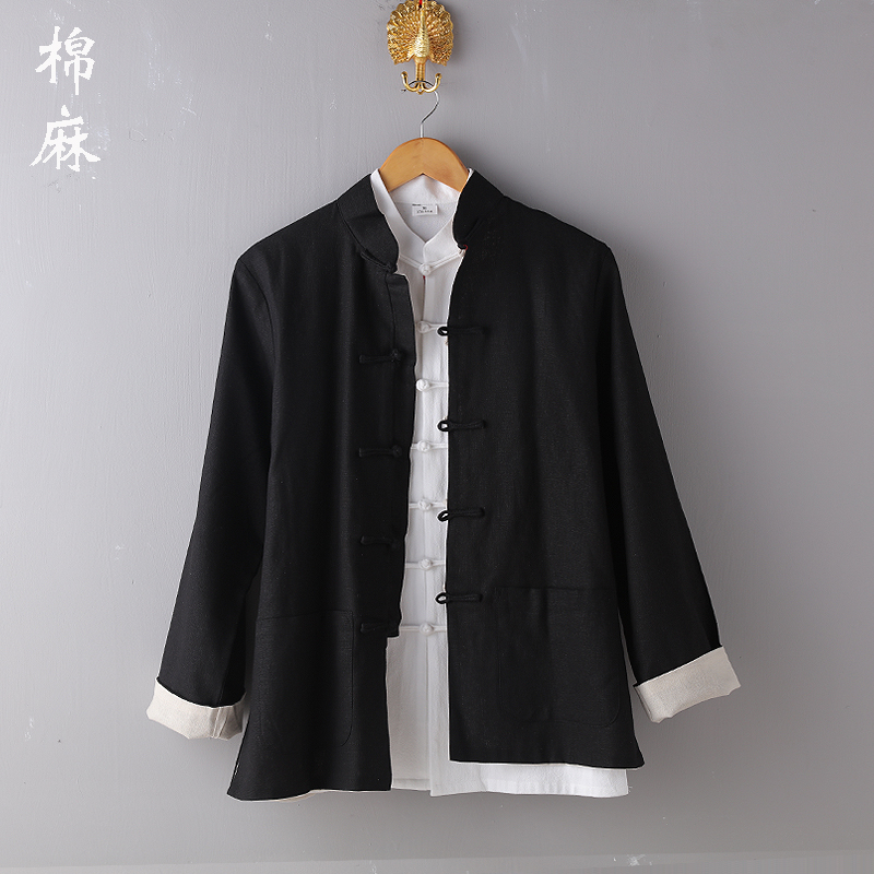 春秋棉麻夹克唐装男长袖外套中老年人亚麻上衣居士服中式盘扣汉服在类目 男装, 民族服装中 - 来自Buy2taobao.com提供专业的淘宝代购服务
