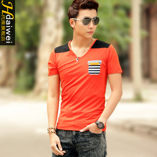  新款男夏装男士短袖t恤男短袖纯棉T恤 韩版修身v领短