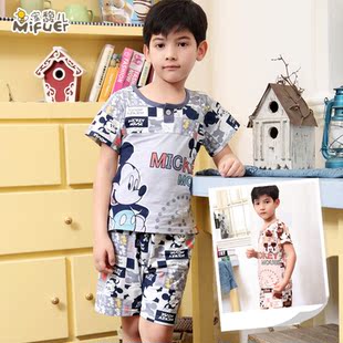  包邮 100%纯棉儿童睡衣 男孩 童装新款夏季短袖家居服套装