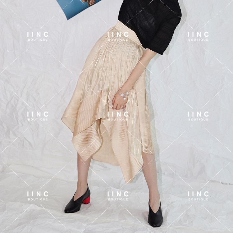 INC DEEPMOSS 裸色水光波浪不规则半裙 高腰中长裙女 2019夏新品|msdalam kategori Butik wanita / wanita, skirt - dari Buy2taobao.com untuk memberikan perkhidmatan ejen Taobao profesional membeli