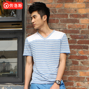  男装新款夏装男士短袖t恤 男 短袖潮男韩版修身 半袖v领体恤