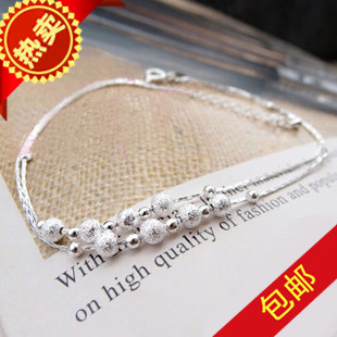 Silver anklets double eight beads anklet silver chain foot delicate feminine Lady sent the birthday gift pack mail