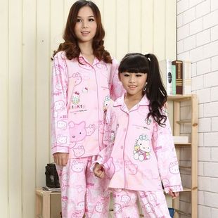  凯蒂猫儿童睡衣女童春秋 夏纯棉长袖套装 男孩宝宝母女亲子家居服