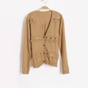  【专柜正品】春装新款品牌女装长袖V领针织衫 个性复古 修身
