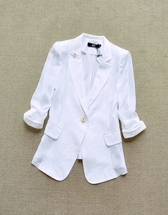  春夏新款 韩版修身显瘦一粒扣中袖拼接雪纺黑白色小西装  女外套