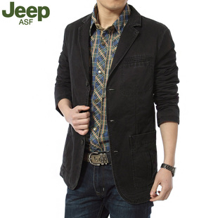  尉然自得春装新款男装afs JEEP休闲简约纯色工装西服西装外套