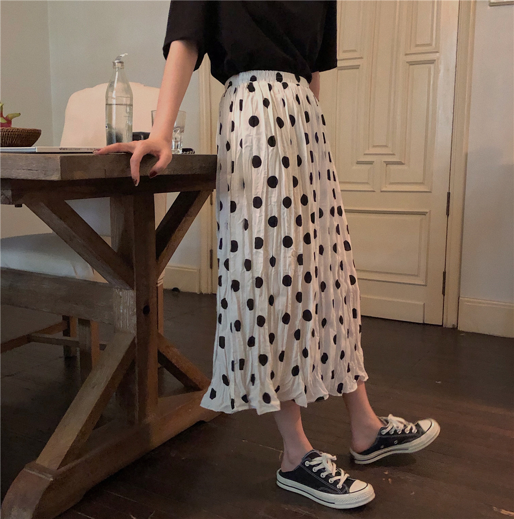 Little Green 2019 summer new pattern Hong Kong flavor Like a breath of fresh air Bouffancy white Chiffon Wave skirt Long Paigein the Women's clothing/Boutique , Skirts category - from Buy2taobao.com to provide professional Taobao agent buy service