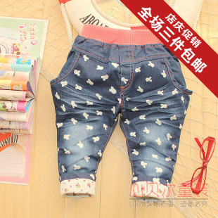  春装新款女童糖果色哈伦裤宝宝牛仔裤儿童裤子长裤韩版大pp裤童装