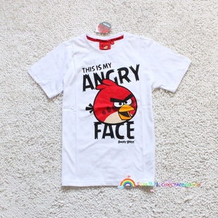  新款夏装外贸 愤怒小鸟印花儿童纯棉中童大童短袖T恤 130-175