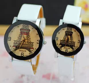  秒杀情侣手表可爱 学生女士表时尚韩版皮带男潮流韩国 埃菲尔铁塔