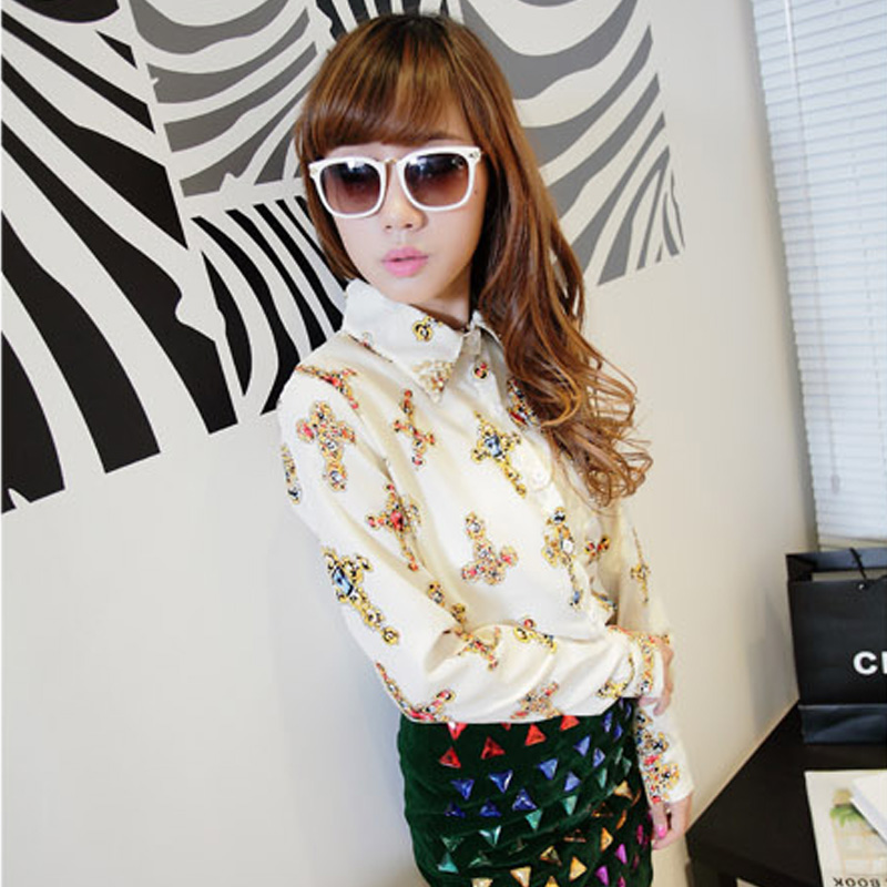 韩版时尚花纹长袖...