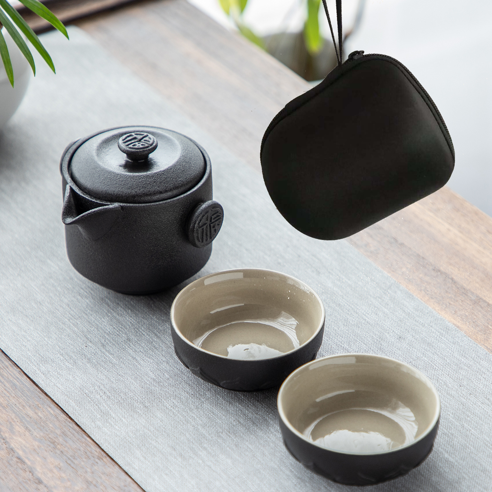 新品黑陶快客杯陶瓷杯茶杯功夫茶旅行便携一壶两杯|ruв категории посуда, чайный сервиз, набор чайный сервиз - от Buy2taobao.com для оказания профессиональной услуги покупки агента Taobao