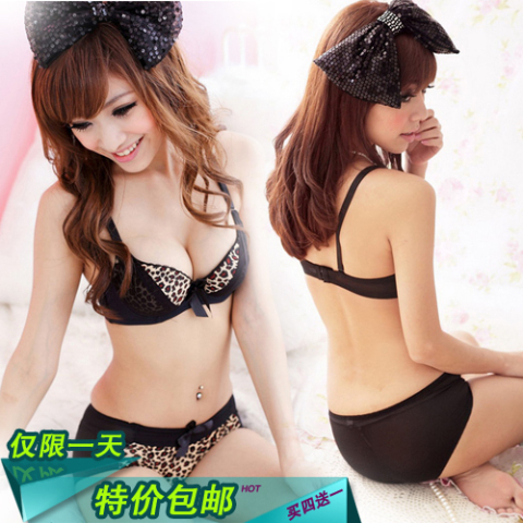 热销<em>文胸套装</em> 薄款日系豹纹少女内衣胸衣内裤