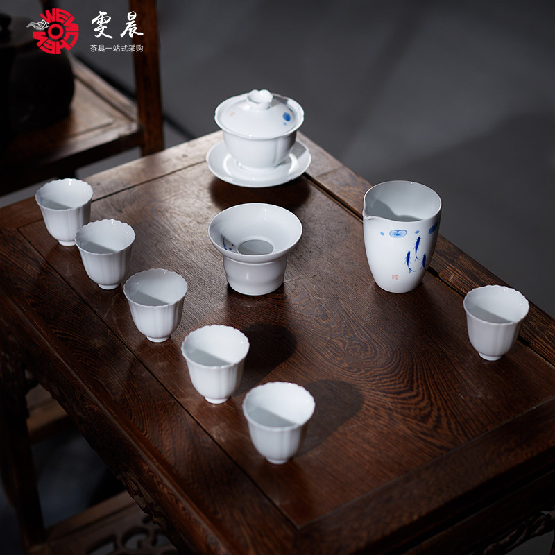 Wen Chen household ceramics Kungfu Online Tea ceremony 6 a complete set Porcelain tea set Gift box suit originality Three talents Cover bowl teacupin the Tableware , Tea set , Kung Fu Tea category - from Buy2taobao.com to provide professional Taobao agent buy service