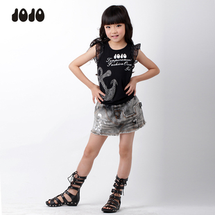  JOJO夏款女大童莫代尔无袖T恤衫 儿童棉背心 女童短袖淑女T恤上衣