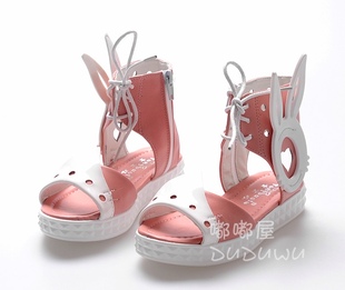  13超萌韩版童鞋女儿童粉色拼接兔子耳朵高帮罗马凉鞋女孩子凉鞋