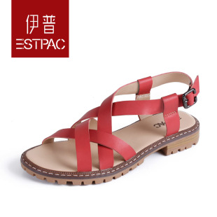  伊普 夏新款平跟露趾凉鞋 欧美休闲平底女鞋子 复古英伦风A02