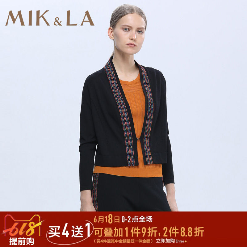 MIK&LA米珂拉女装秋季百搭电绣民族印花修身显瘦黑色针织短外套|ruв категории Женская одежда, короткое пальто - от Buy2taobao.com для оказания профессиональной услуги покупки агента Taobao