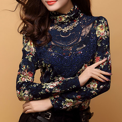 高领加绒蕾丝打底衫女长袖 2016秋装新款蕾丝