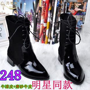  潮流女靴真皮尖头短靴潮款马丁靴女亚力山大王复古靴女靴子