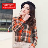 BRIOSO2013 <span class=H> spring </span> <span class=H> quality summer women's </span> Women's long sleeve plaid shirt Korean Slim large size shirts blouses