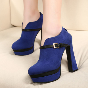  13新款韩版简约超高跟夜店百搭款粗跟鞋防水台高跟鞋冬季女鞋婚鞋