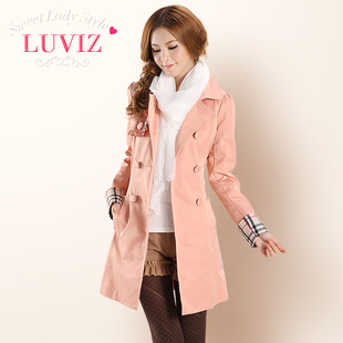  LUVIZ璐唯 春装新款 春款大衣女装修身双排扣风衣外套2339