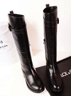  欧美真皮鞋牛皮靴英伦平底平跟高筒靴机车靴长筒靴女靴子长靴