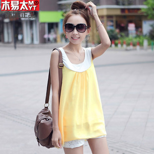  木易太 夏季女装新款 无袖打底雪纺衫大码宽松小背心女小吊带衫女