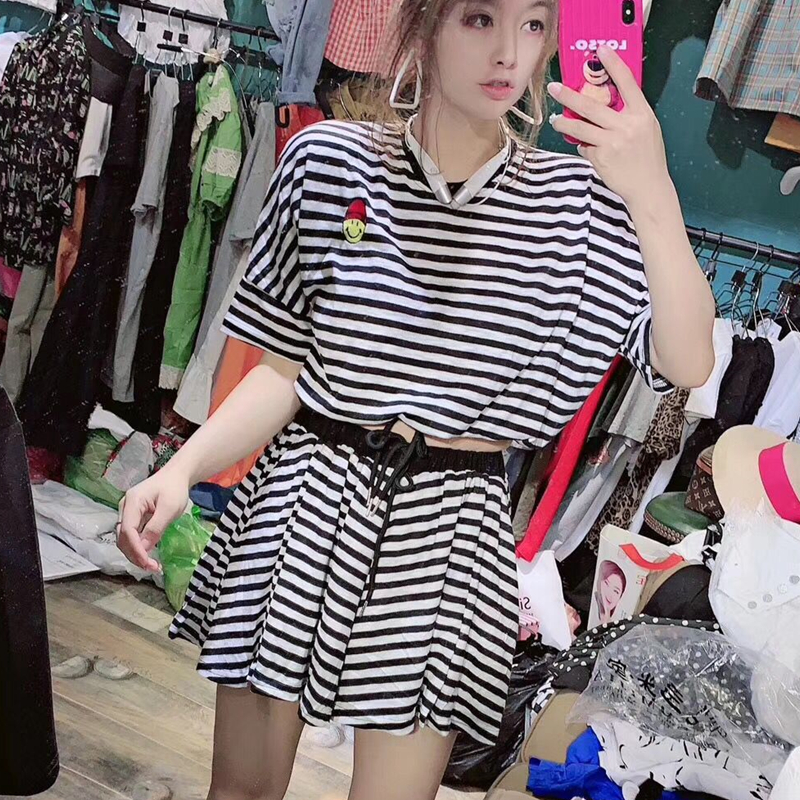 Europe station Summer dress 2019 new pattern Easy stripe T-shirt Wide leg pants shorts College wind suitin the Women's clothing/Boutique , Set/Student uniforms/Work uniforms , Leisure sports suit category - from Buy2taobao.com to provide professional Taobao agent buy service