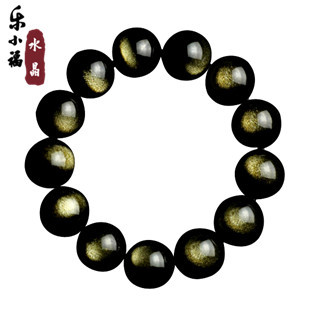  乐小福 天然猫眼双眼金曜石手链 黑曜石中的精品男女款旺财纳福