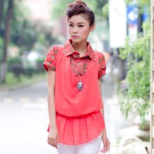 2013 summer new women's cotton Ms. Minnie t-shirt female short-sleeved chiffon shirt fake two female c537