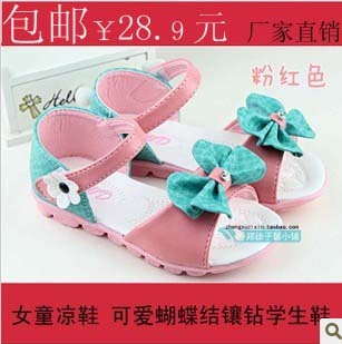  夏季新款女童凉鞋韩版潮鞋女大童公主平底露趾儿童凉鞋女童鞋